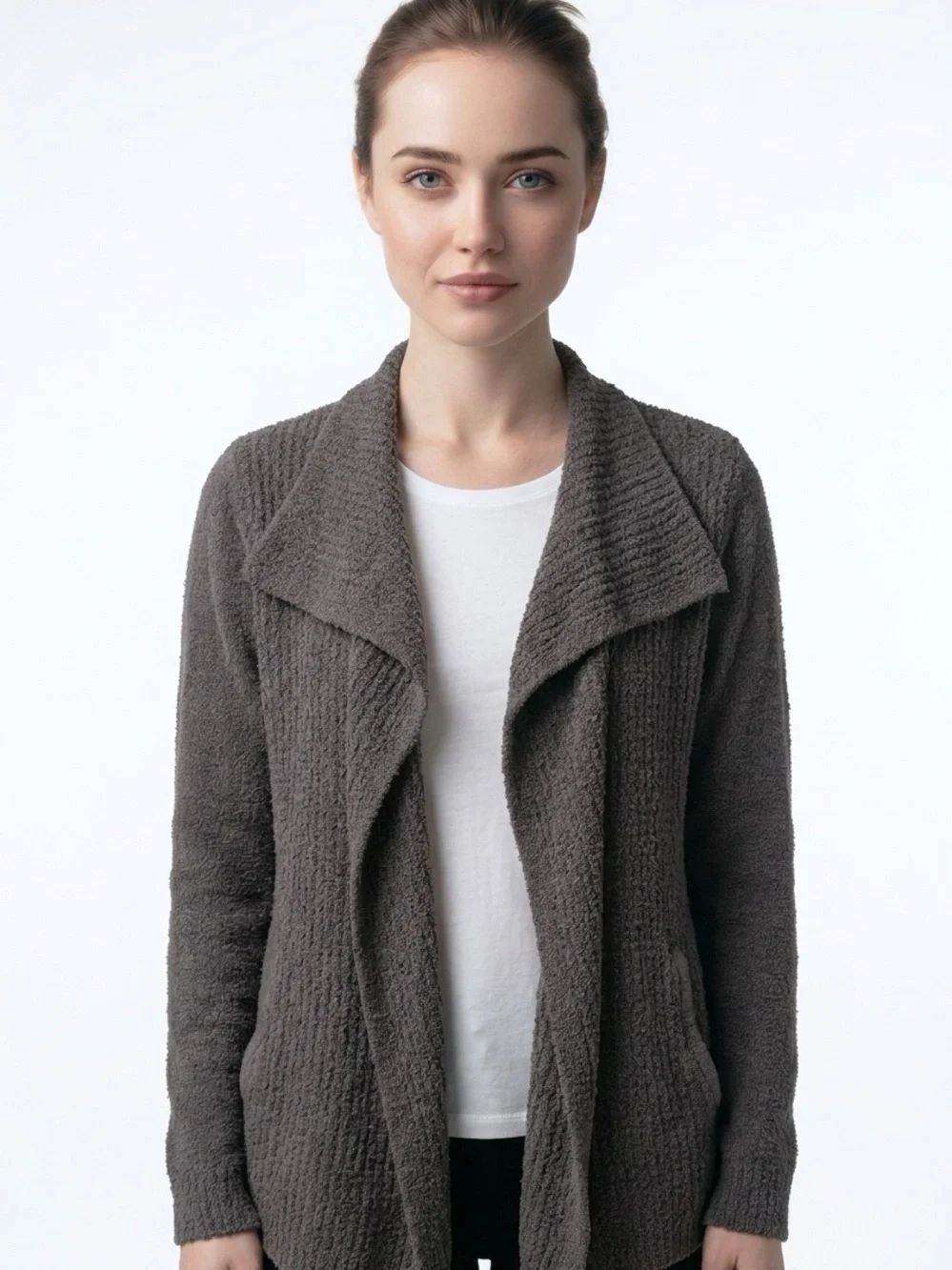 BAREFOOT DREAMS | CozyChic Lite Gray Drape Front Pocket Cardigan Women’s Size S
